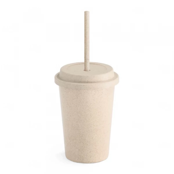 Copo em Fibra de Bambu 450ml com Tampa e Canudo Personalizado