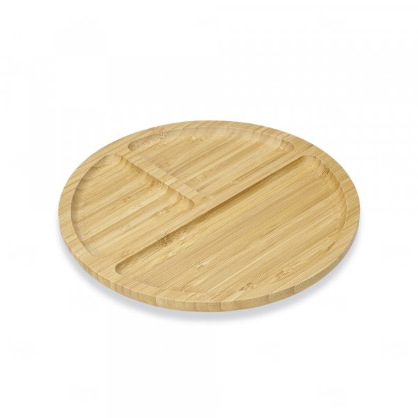 Petisqueira Redonda de Bambu 25cm com Divisórias Personalizada