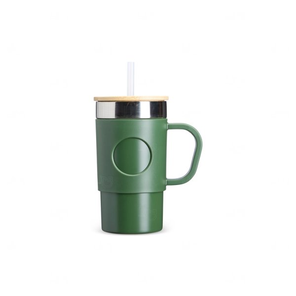 Caneca Térmica Aço Inox com Tampa de Bambu Personlizada - 400ml 