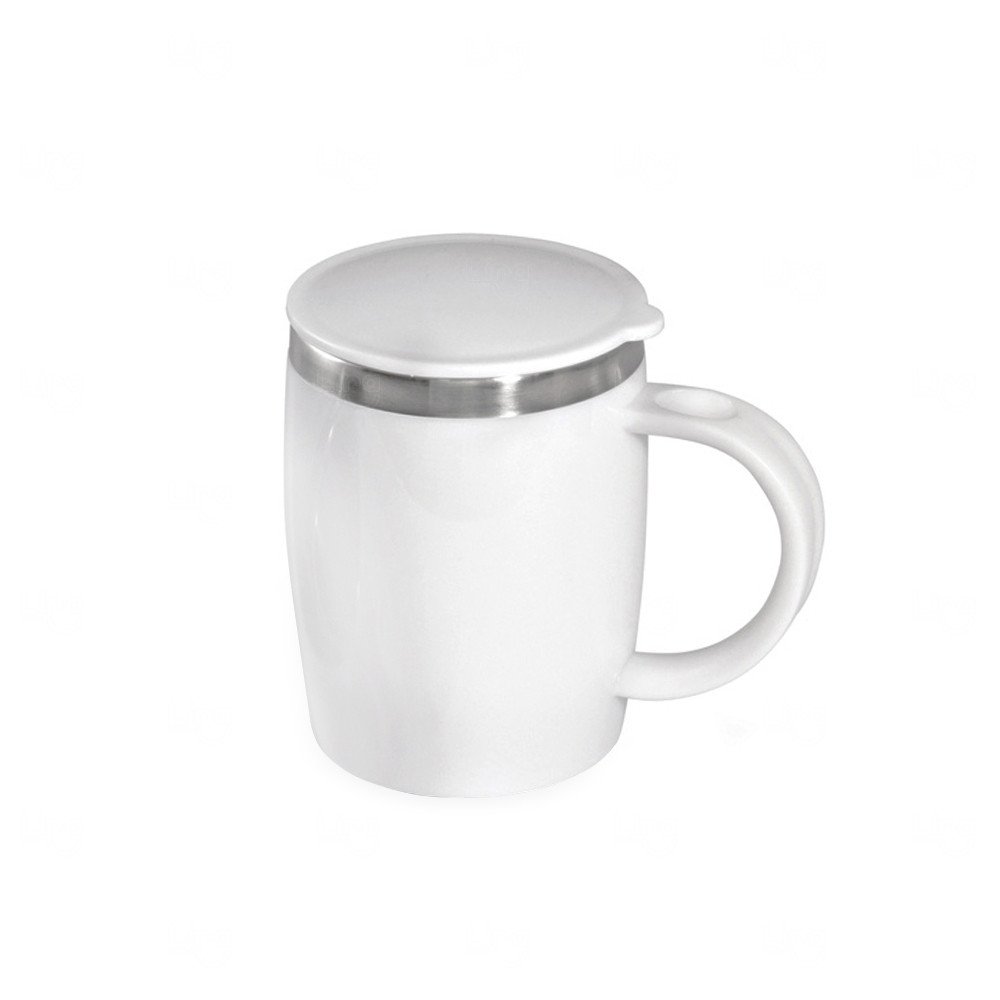 Caneca 400ml Plástica e Inox Personalizada Branco