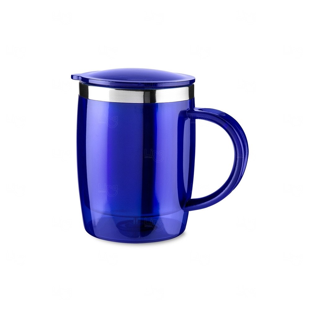 Caneca 400ml Plástica e Inox Personalizada Azul