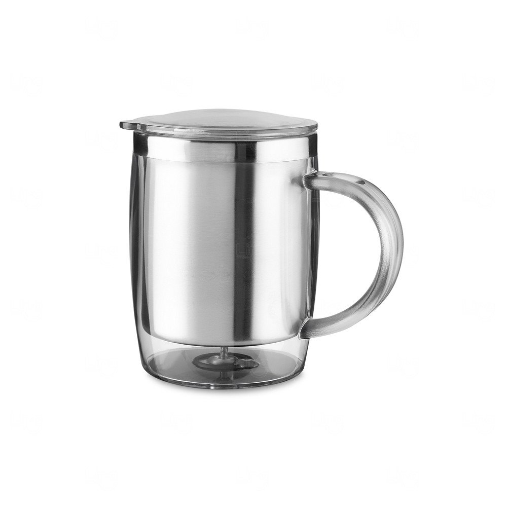 Caneca 400ml Plástica e Inox Personalizada Transparente