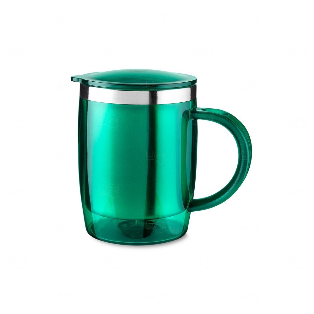 Caneca 400ml Plástica e Inox Personalizada Verde