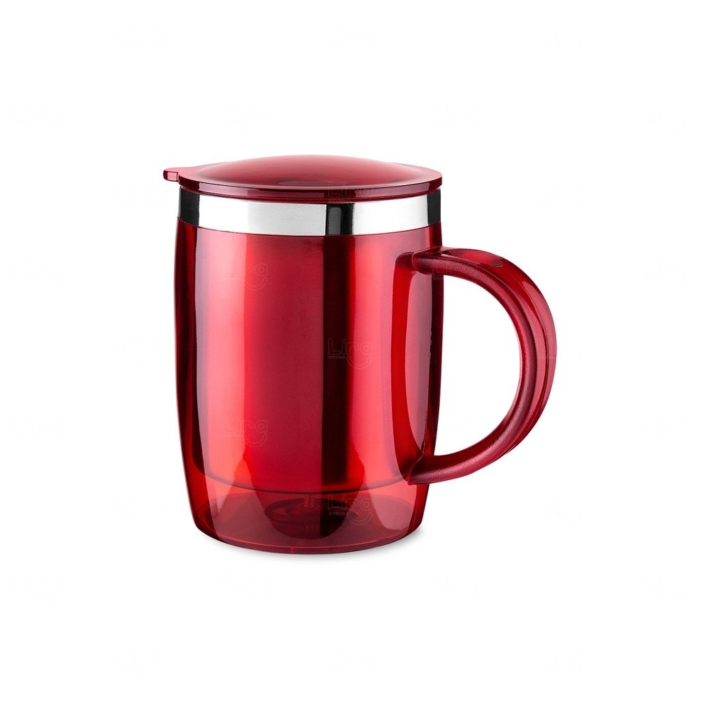 Caneca 400ml Plástica e Inox Personalizada Vermelho