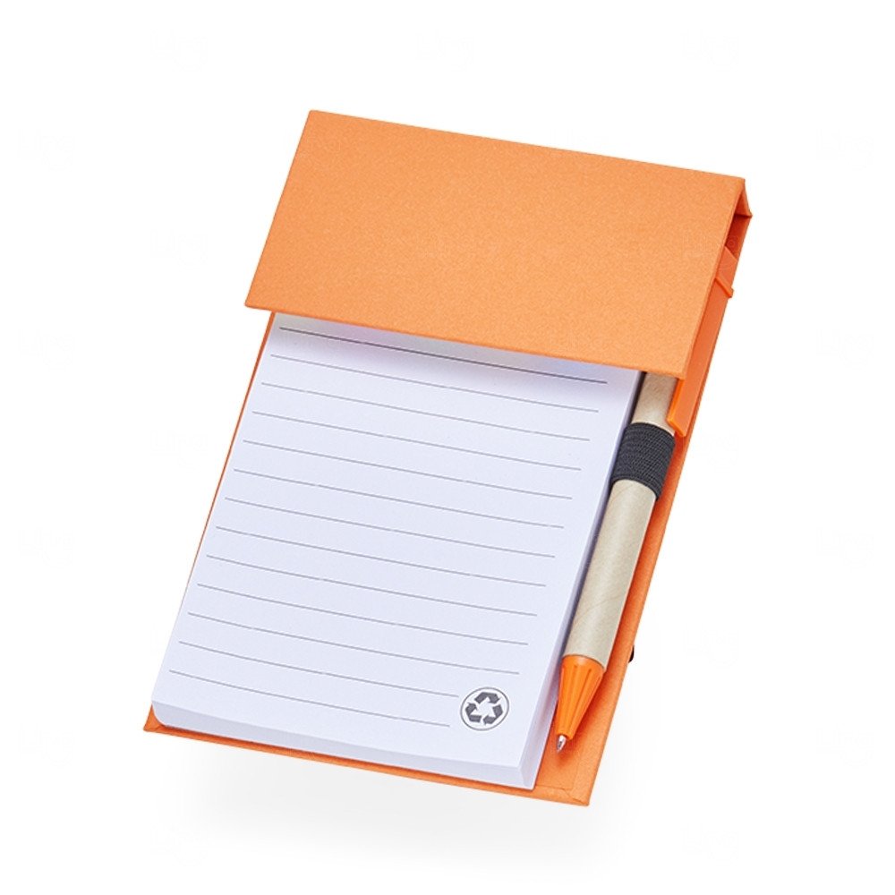 Bloco de Anotações Ecológico, Caneta e Adesivos  - 15,7 x 10,6 cm Laranja