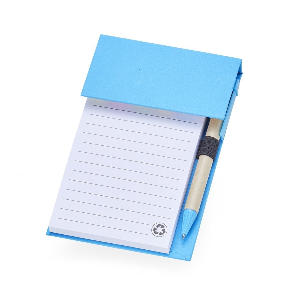 Bloco de Anotações Ecológico, Caneta e Adesivos  - 15,7 x 10,6 cm Azul