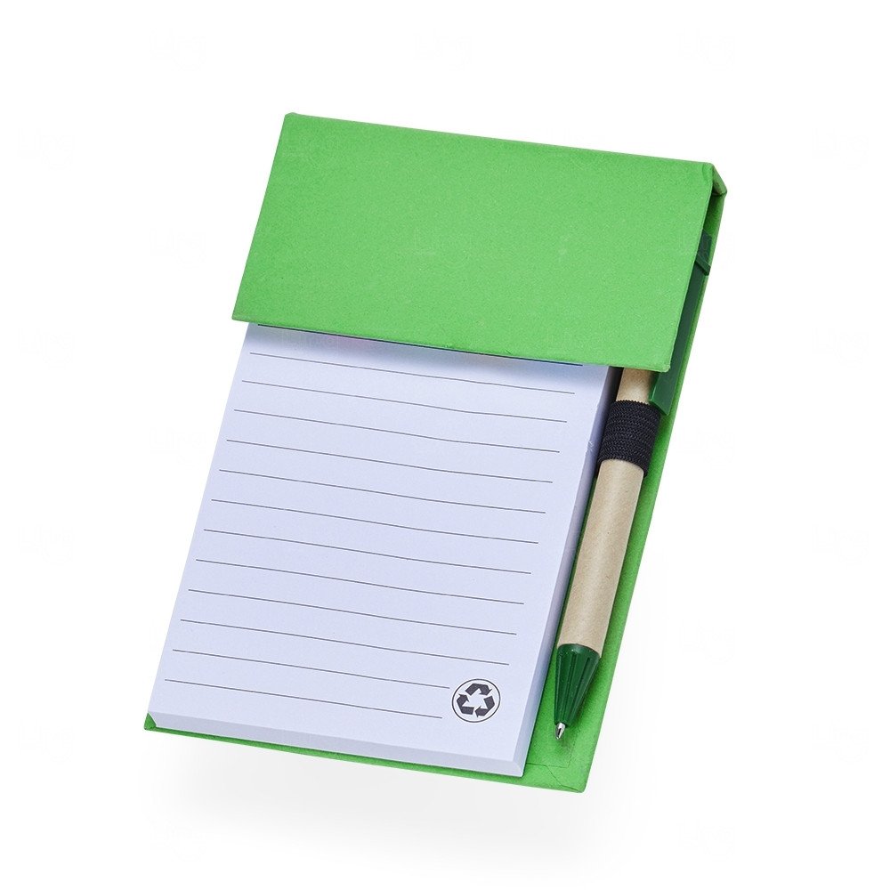 Bloco de Anotações Ecológico, Caneta e Adesivos  - 15,7 x 10,6 cm Verde