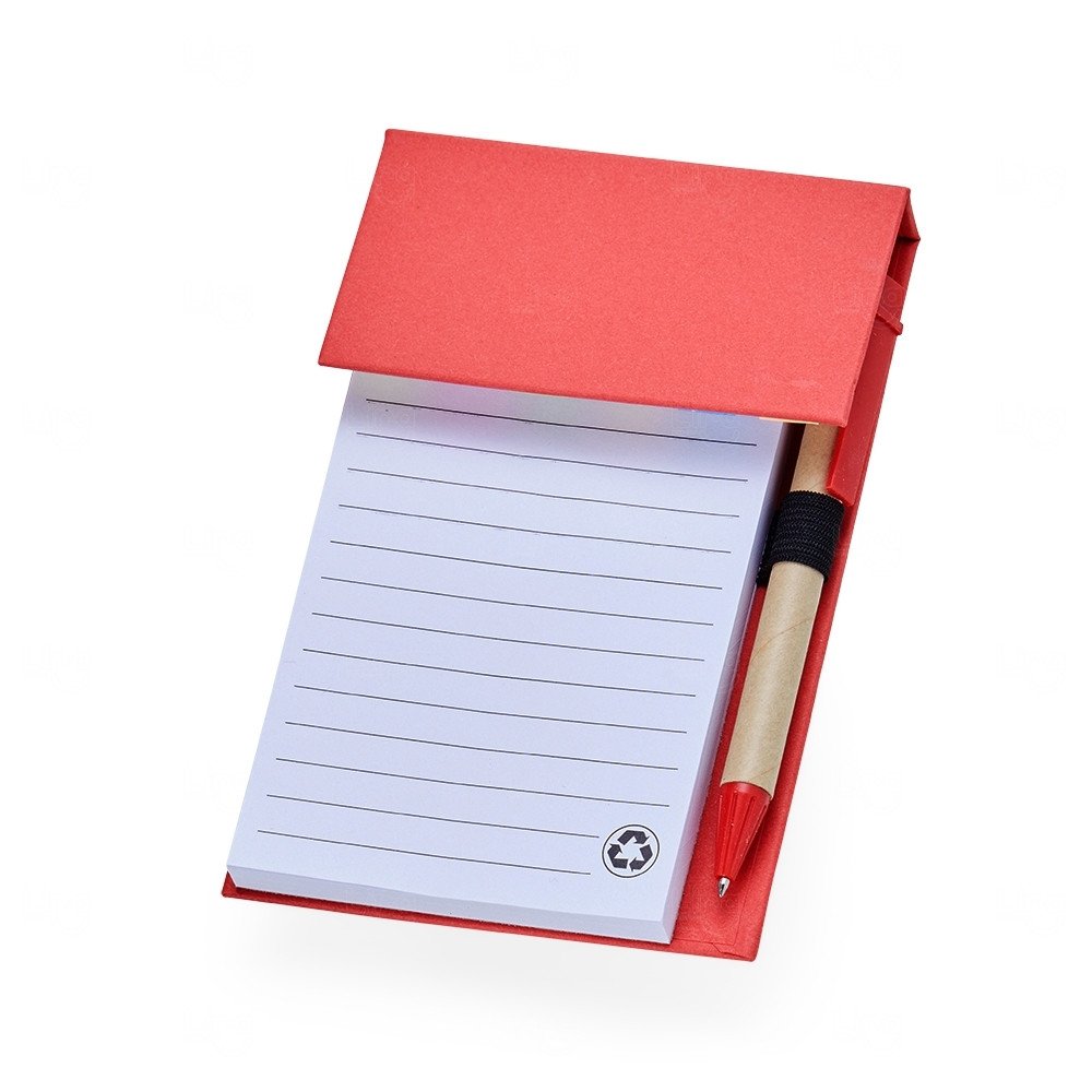 Bloco de Anotações Ecológico, Caneta e Adesivos  - 15,7 x 10,6 cm Vermelho